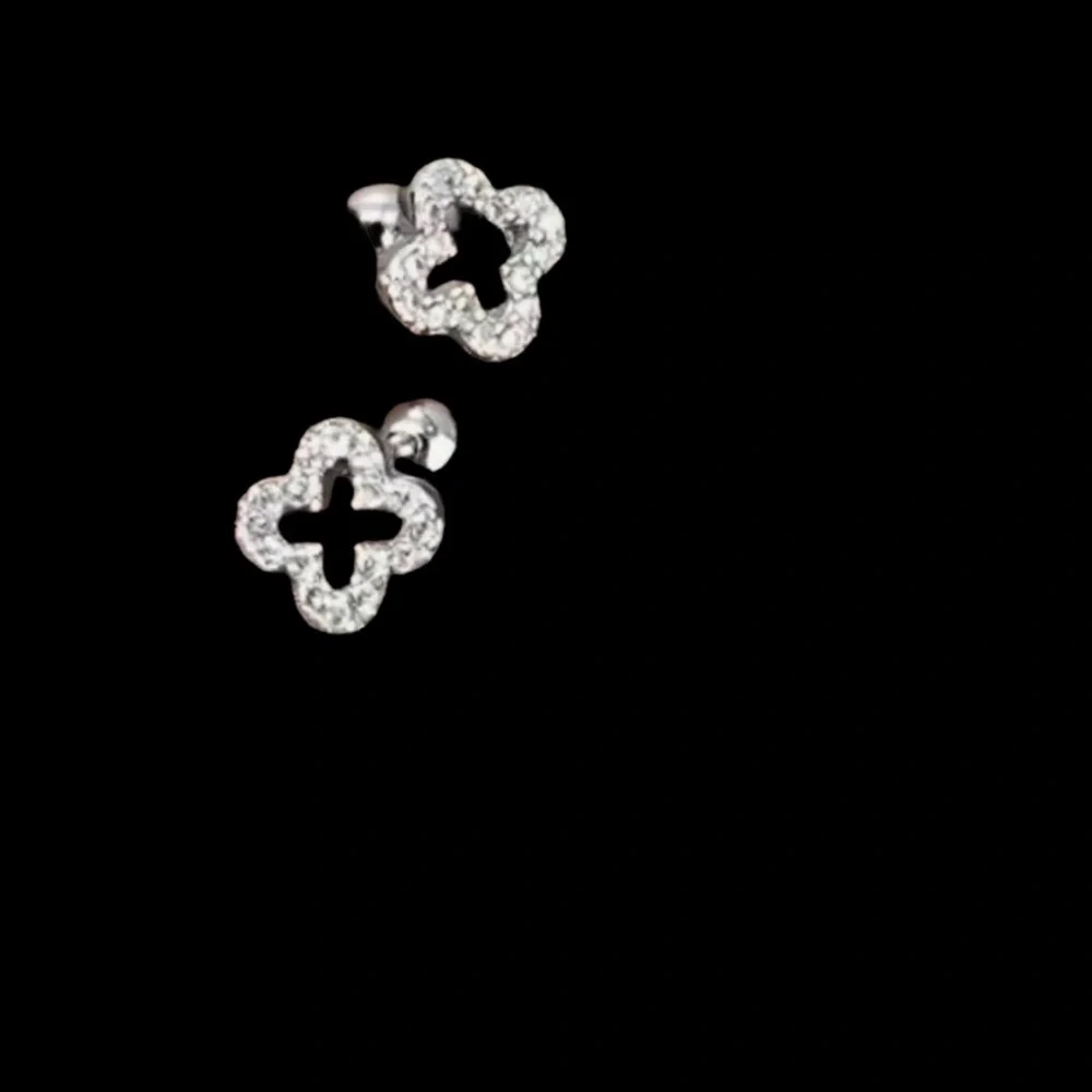 Petite 925 sterling silver clover stud earrings screw back
